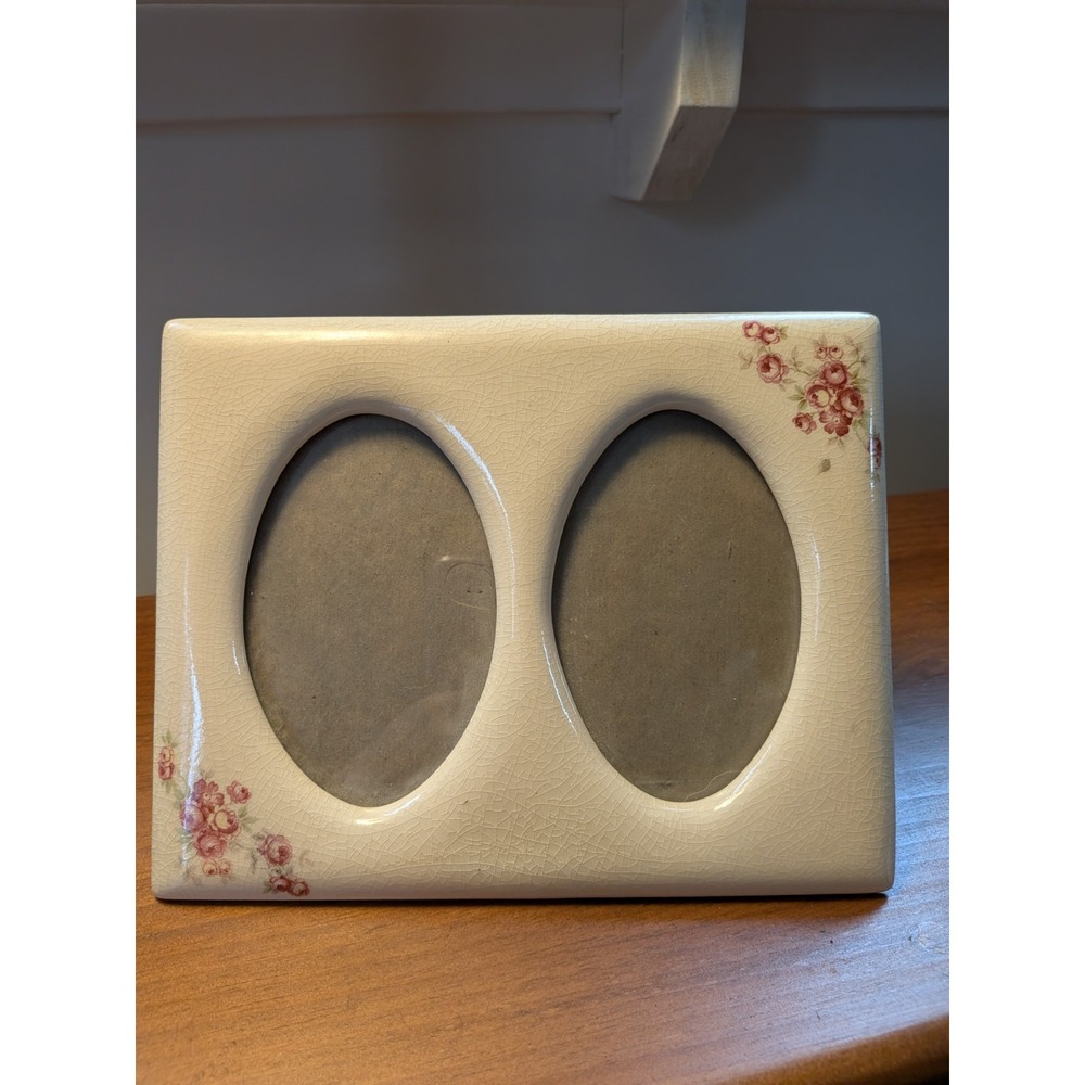 VTG Porcelain Floral Picture Frame 8x6 Cottagecore Cabin Crackle Glaze Shabby